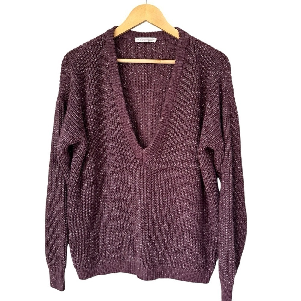 Don't Ask Why, Made In Italy, V Neck Long Sleeve Sweater, Cranberry, OS